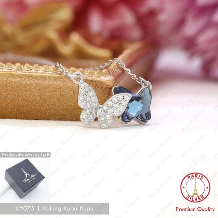 Kalung Liontin Wanita Kupu-Kupu Perak Asli Silver 925 Lapis Emas Putih Butterfly Necklace