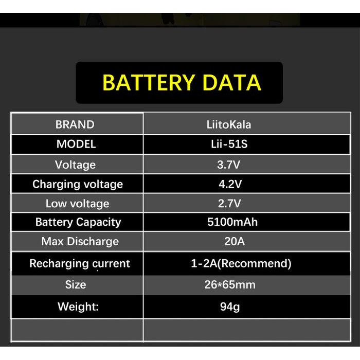 Baterai 26650 Liitokala 51S 5100 mAh / Baterai Senter