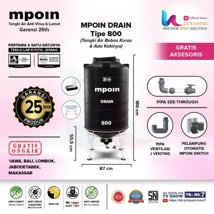 3s3c- Toren Air 800 L Mpoin 800 Drain Tangki Air Mpoin Plus 670 L Tandon