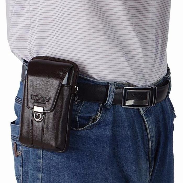 dompet hp pinggang pria kulit asli sarung hp horizontal hp 6,5 inch