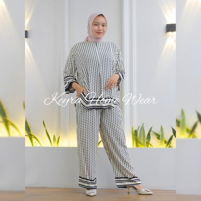 Premium Keyra Pajamas Kulot One Set Kemeja Lengan 7/8 Rayon Motif Busui Nyaman Adem Celana Panjang