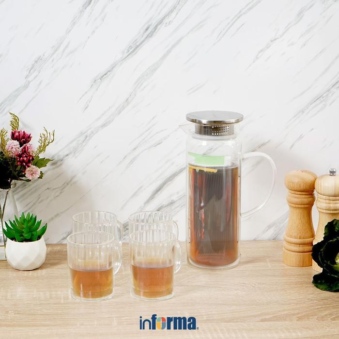 INFORMA APPETITE 1.2 LTR SET 5 PCS HANNAH TEKO MINUM & GELAS KACA TRANSPARAN WATER JUG TEKO AIR