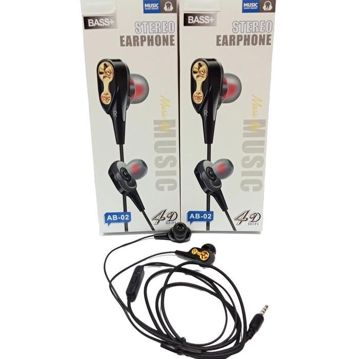 Headset Handsfree + Mic AB02 Stereo Earphone Sound Music 4D Hifi Super Bass