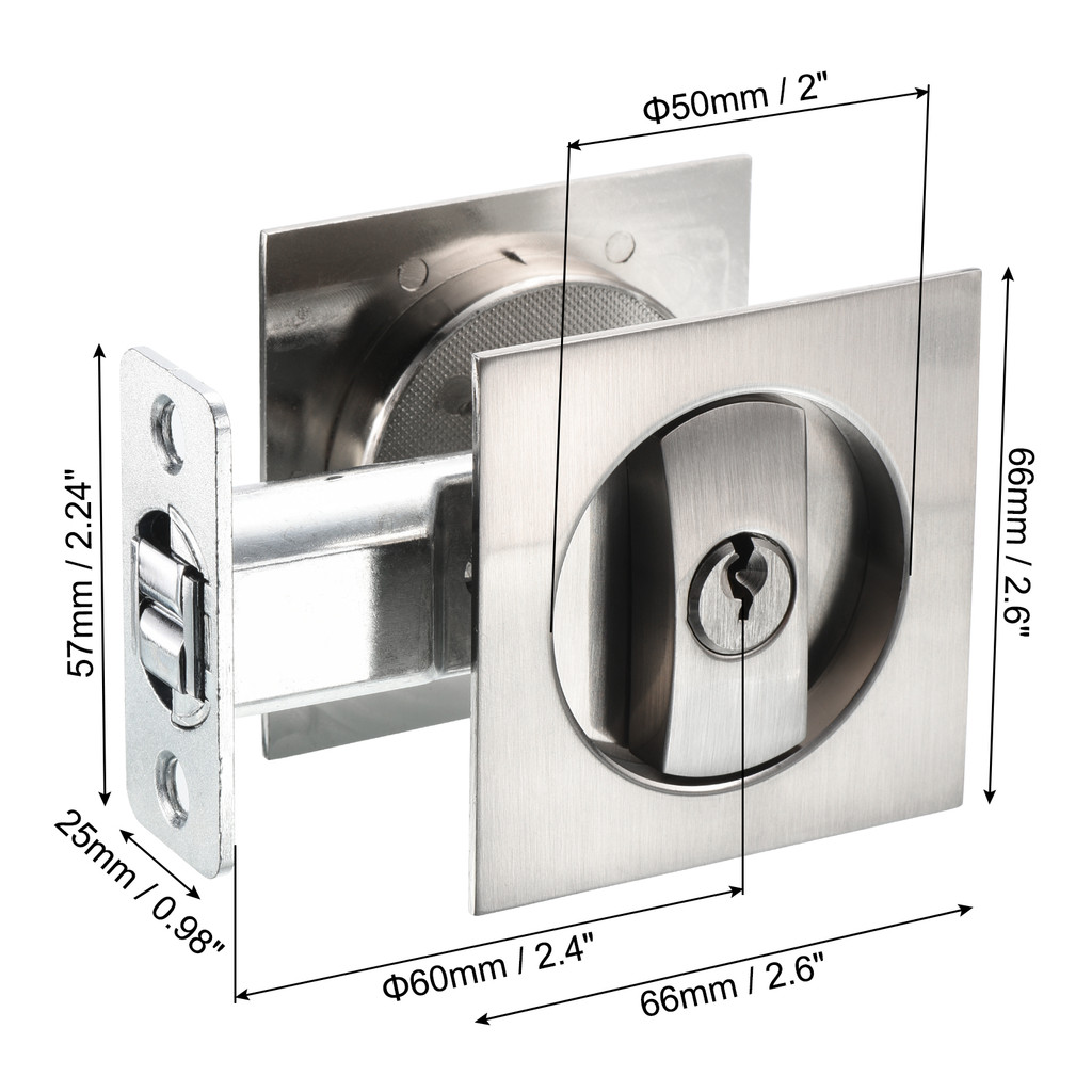 Pocket Door Lock with Key Invisible Recessed Handle Latch Square Entry Privacy Sliding Door Lock for