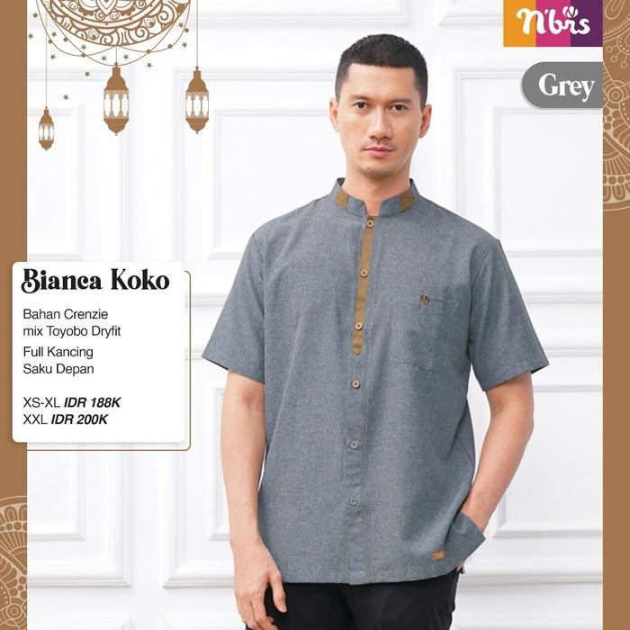 Koko Lengan Pendek Sarimbit Nibras Bianca Warna Abu Baju Lebaran 2021