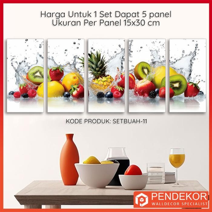 Hiasan Dinding Motif Buah Dapat 5 Panel Pajangan Dinding Dapur Dekorasi Ruang Makan Atau Restoran -