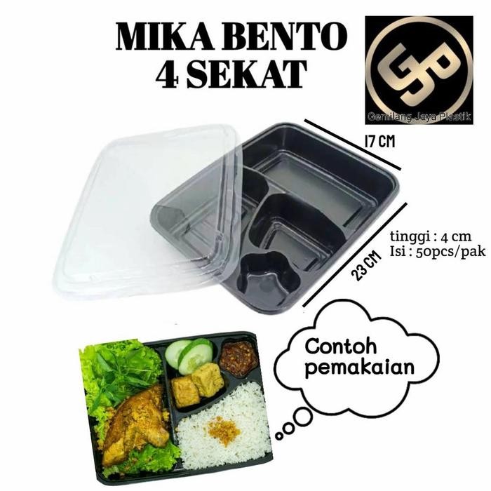 Tray Bento/Mika Bento/Box Bento/ Bento sekat 4 + Tutup Bening @50pcs