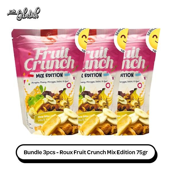 

Bundle 3pcs Roux Fruit Crunch Mix Edition 75g - Keripik Buah Kering Nangka Pisang Salak Apel Mangga
