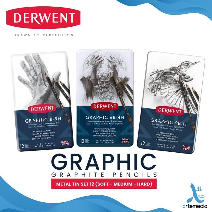 

Pensil Gambar Derwent Graphic Pencil 12 Metal Tin Drawing Sketching