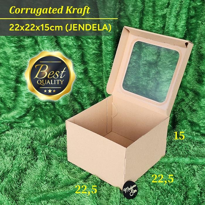 Kotak Kue - Cake Box 22X22X15 Cm - Coklat + Jendela