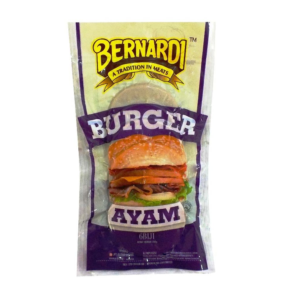 

S30106 BERNARDI FROZEN BURGER SMOCKED CHICKEN 250GR MAJU BERSAMA (20250913)