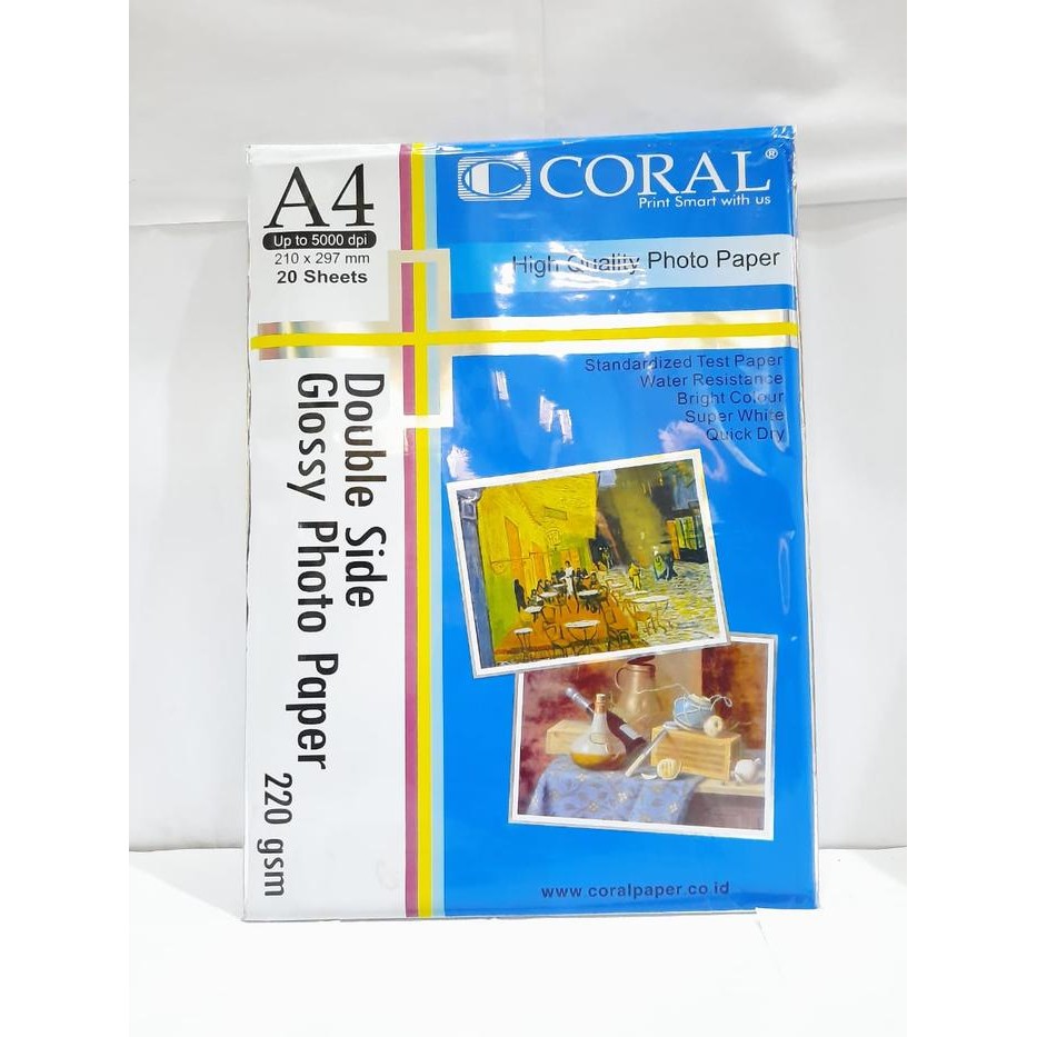 

CORAL KERTAS PHOTO A4 GLOSSY double side 220Gsm isi 20 lembar
