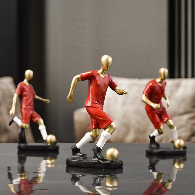 Creative Resin Craft Football Player Figurines Soccer Athlete Sculpture Miniature Football Boys Mode
