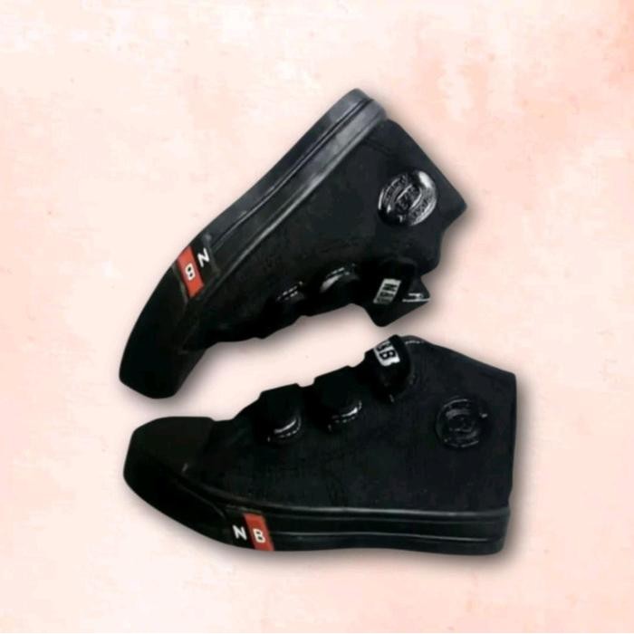 Piero Kidswear - Sepatu Sekolah Anak Sd Smp Model Boot Perekat Full Hitam Kaki