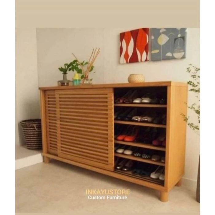 TERLARIS Lemari sepatu minimalis kayu jati solid, Almari sepatu kayu jati solid READY STOCK