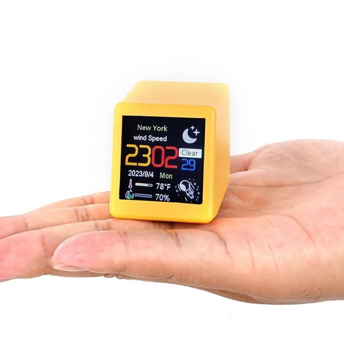 Yellow Mini Weather Station Weather Clock Wifi Network Digital Temperature And Smart Weather Clock