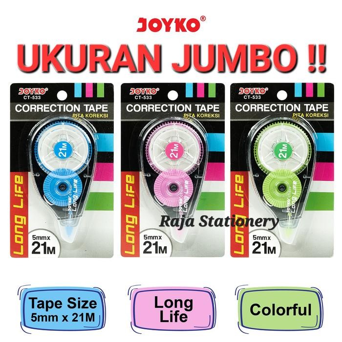 New Joyko Correction Tape 21m JUMBO / TipEx Kertas Joyko Kering CT-533