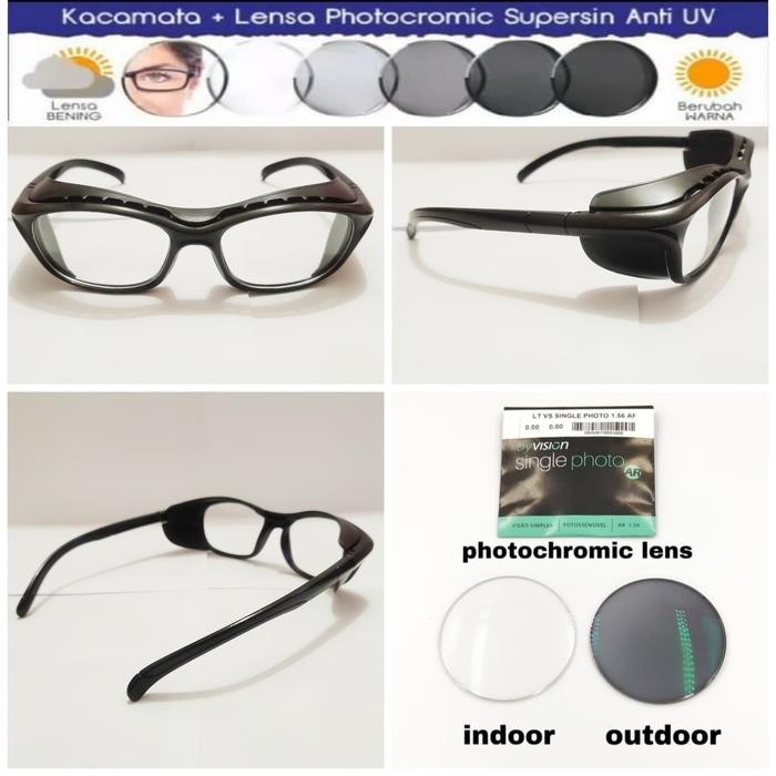 kacamata safety classic retro free lensa normal/minus photocromic Hitam otomatis