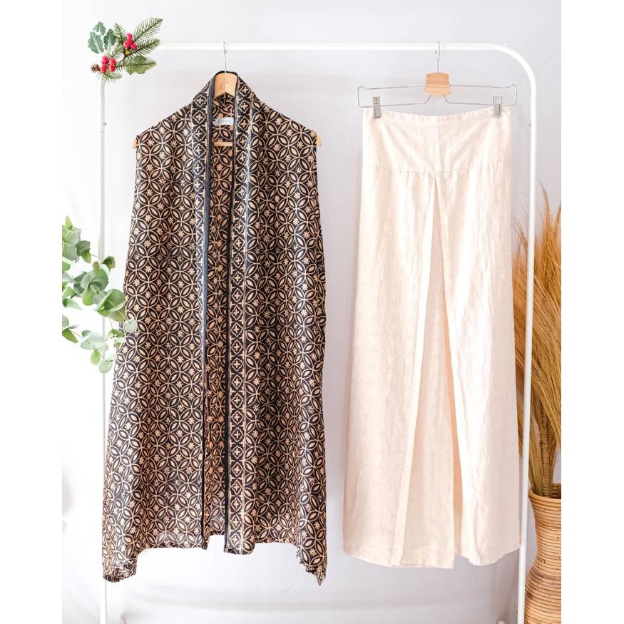 ONE SET OUTER TANPA LENGAN VISCOSE BATIK SETELAN BATIK KONDANGAN CELANA KULOT PANJANG WANITA