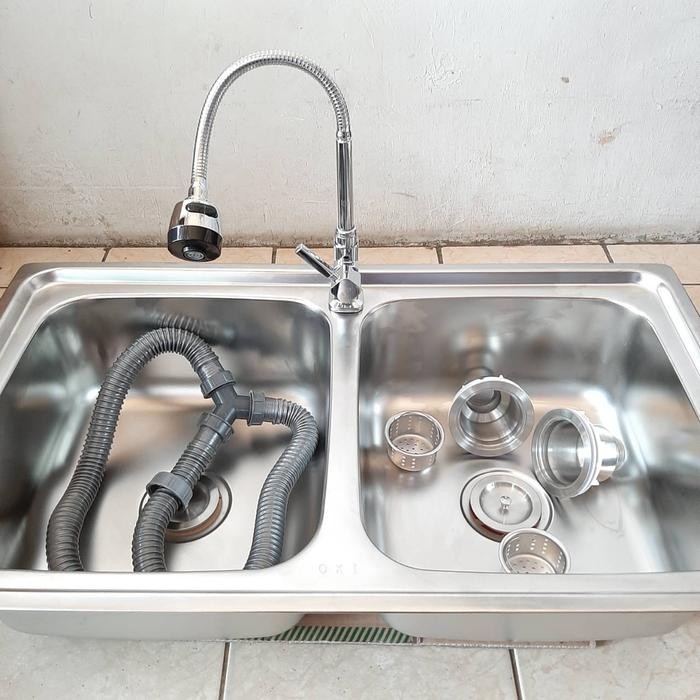 jvat- Kitchen Sink Oki 8347 Bak Cuci Piring 2 Lubang Tempat Cuci Piring