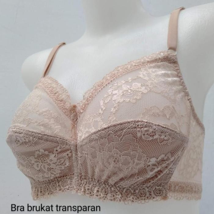 yrka- Bra Bh Brukat Transparan Tanpa Busa Tanpa Kawat Cup Besar