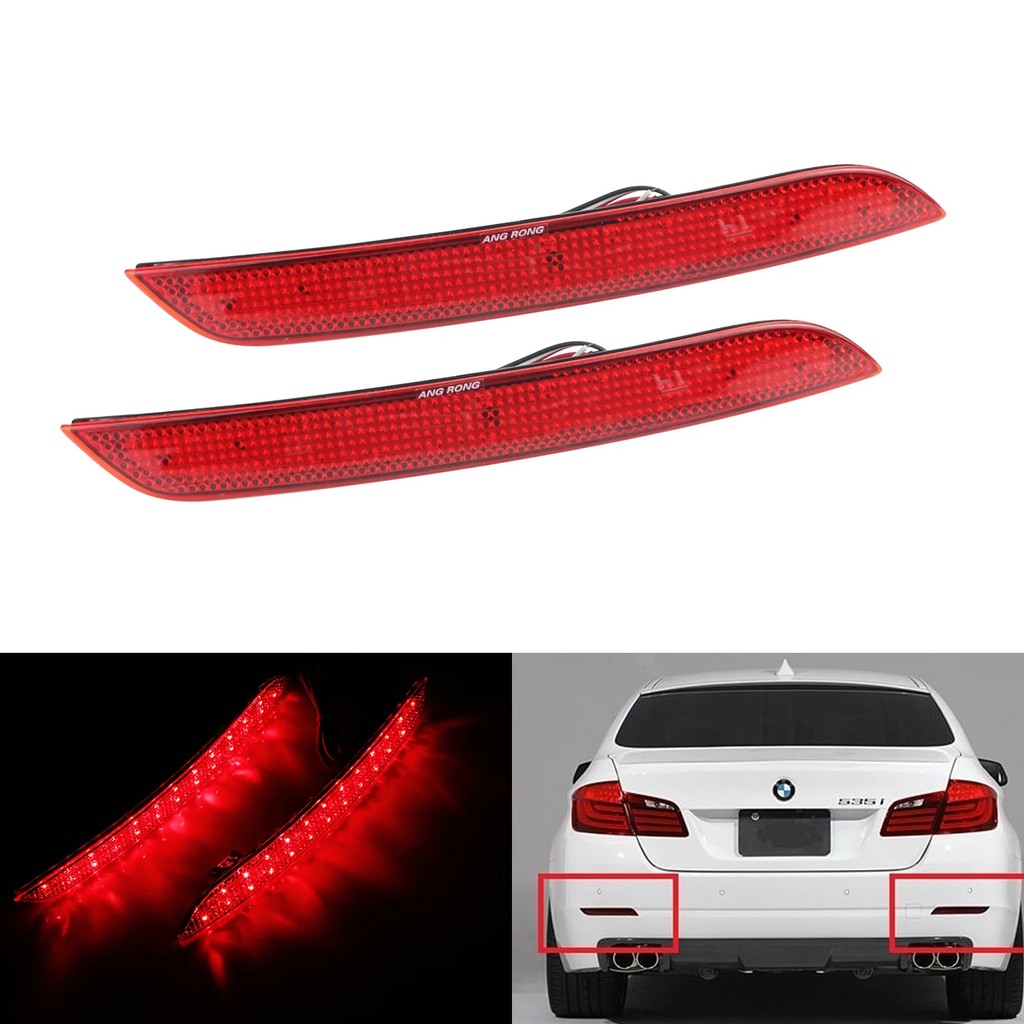ANGRONG 2X Red Lens Rear Bumper Reflector Reverse Stop Light For BMW 5 Series F10 F11 F18 2009-2014