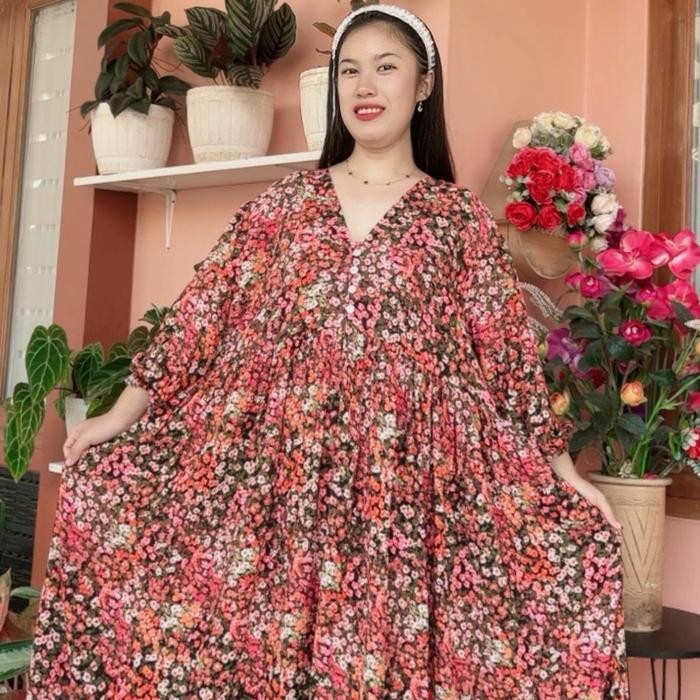 080j- Midi Yulia Dress Rayon Premium Wanita Busui Casual Dress Motif Bunga Lembut Nyaman