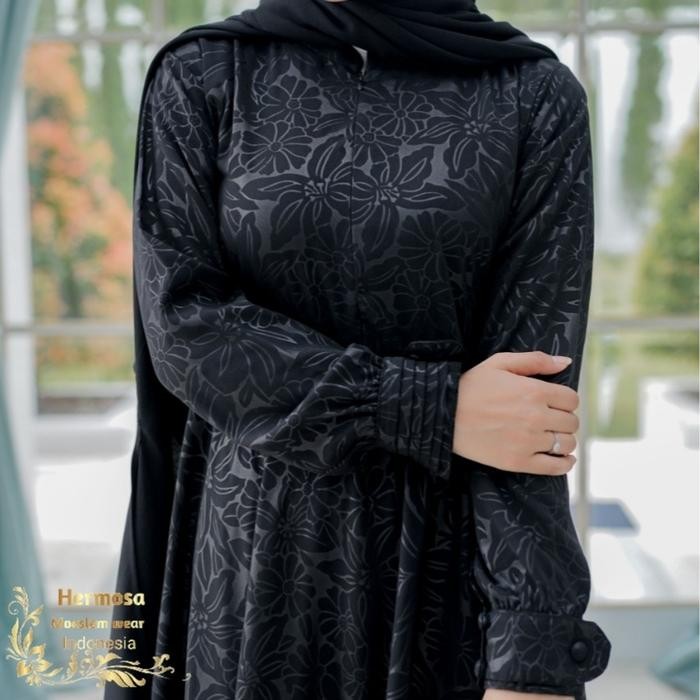 k4un- [Gamis Hermosa] Gamis Embos Hermosa Motif Lily Semua Warna (Hitam, Coklat Tua, Army,