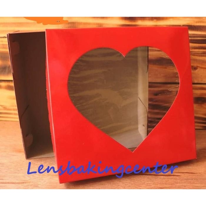 nfin- Dus/Box/Kardus Kue/Cake/Bolu Hati/Love/Valentine Tutup Mika Merah@5Pc
