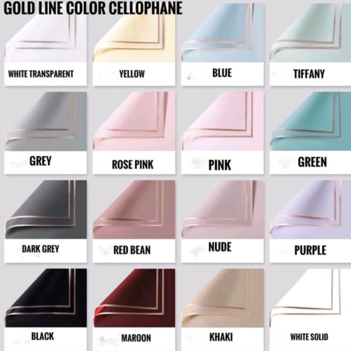 ( 10 lembar ) Cellophane List Gold / Kertas Buket Cellophane / Kertas Tissue Cellophane untuk Buket