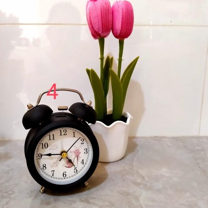 Jam Beker Kring Model Bulat Hitam Gambar- Weker Bunyi Dering Kencang Pasti Ori