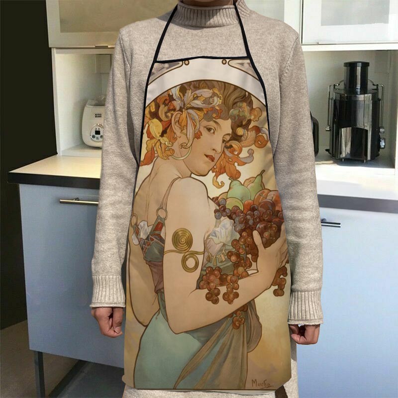 New Arrival Alphonse Mucha Art Apron Kitchen Aprons For Women Oxford Fabric Cleaning Pinafore Home C