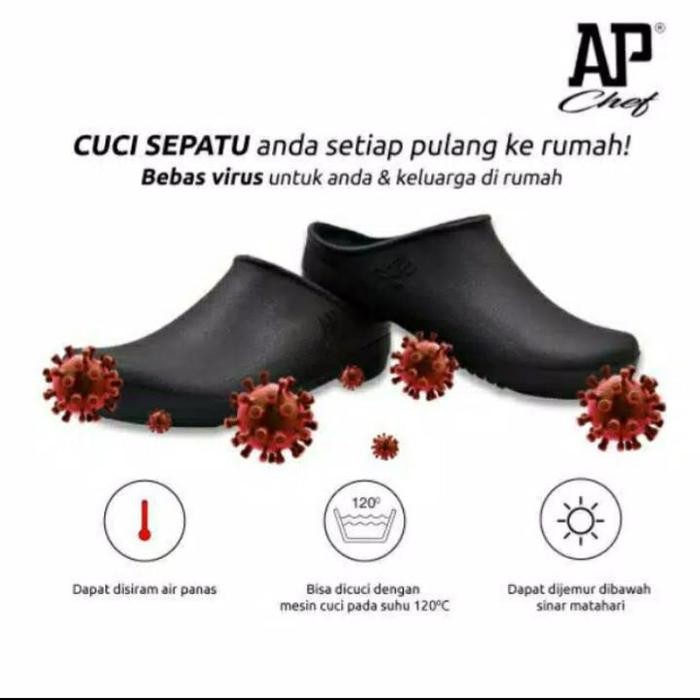 Ap Chef Hitam & Putih Size 38 - 45 - Sepatu Ap Chef - Sepatu Koki - Sepatu Ap Chef Terlaris