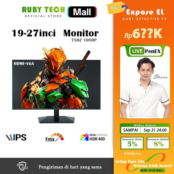 focx- Monitor 24 Inch Pc Monitor 75 Hz Gaming Monitor Led/Lcd Ips Desktop Spk Komputer 1Ms