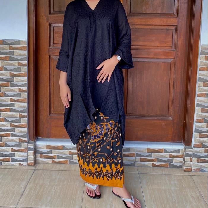 Premium Blouse Kaftan Tunik Aruna Polos Batik Viscose (Hanya Atasan) Original