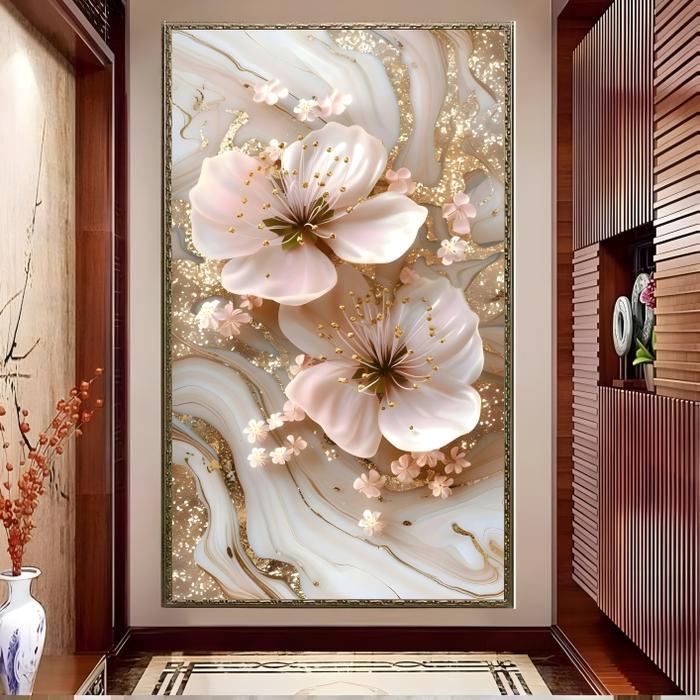 Pesanan Khusus Stiker Vinyl Bunga Putih 3d - Wallpaper Dinding Bunga Putih Mewah