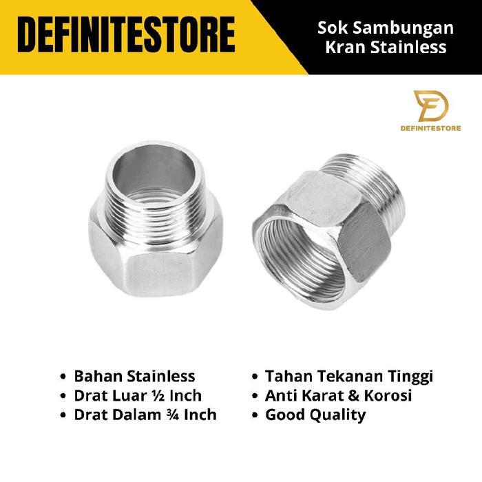 Sok Sambungan Kran Keran Vlok Sok Kran Sok Drat Dalam 3/4 Inch x Drat Luar 1/2 Inch Operan Drat Kran