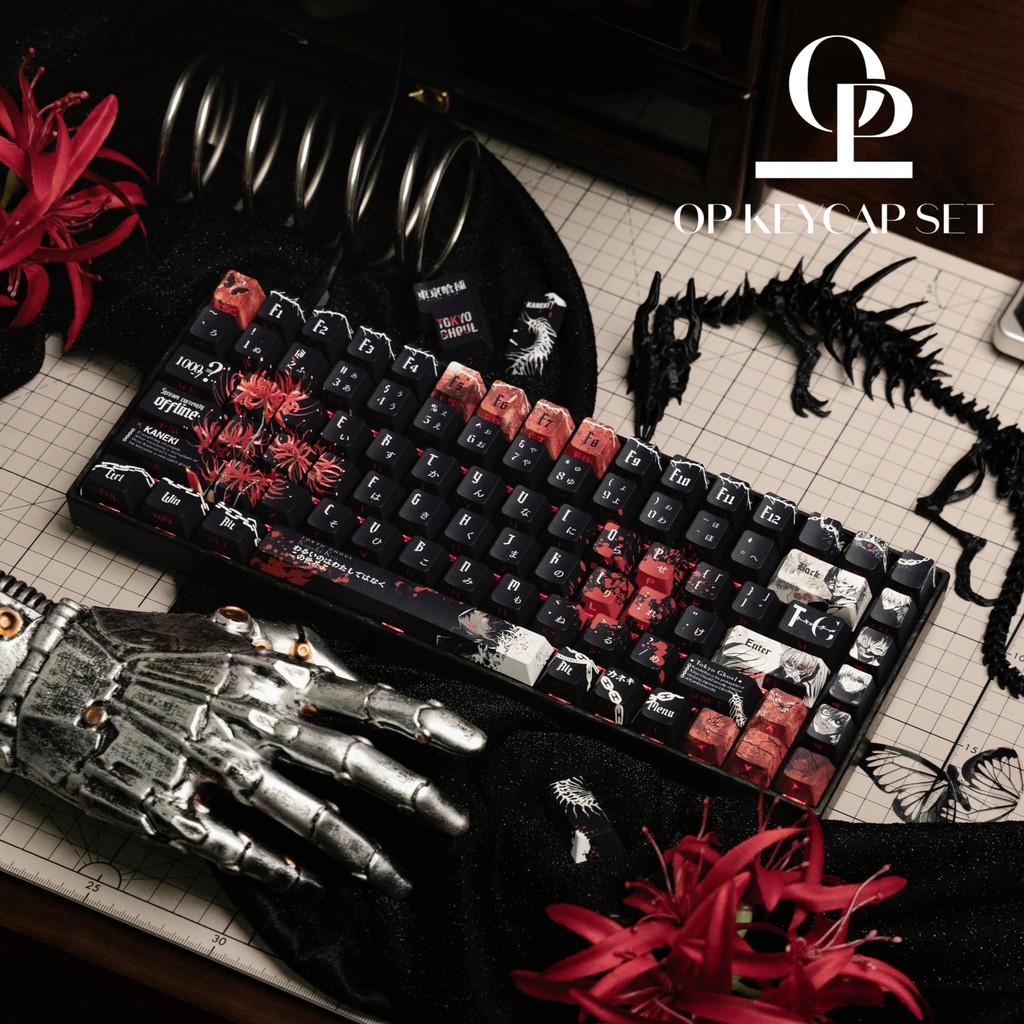 Kaneki Ken Anime Theme Keycaps Set PBT Translucent Cherry Profile Custom Original Handmade Keycaps