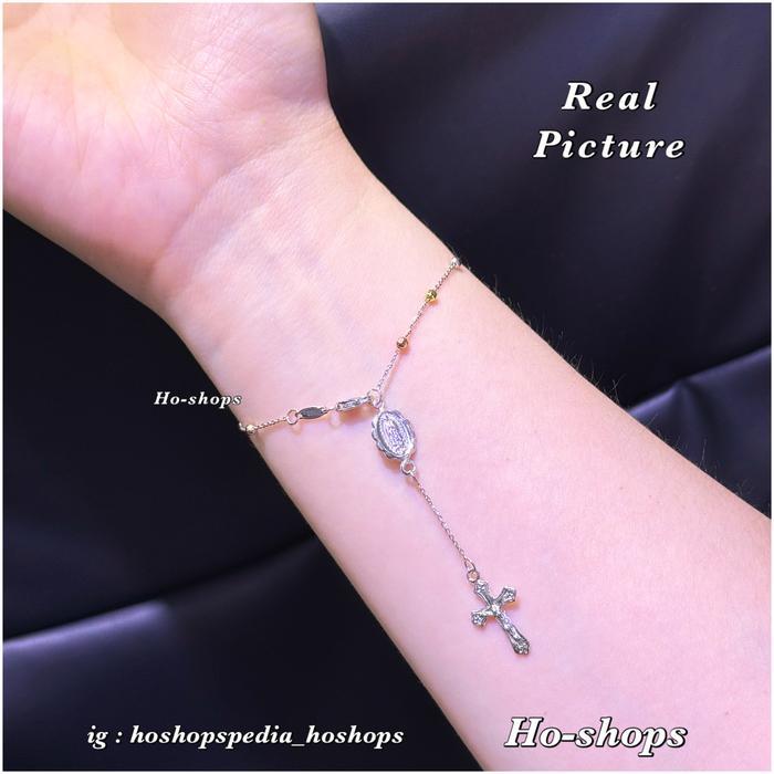 Gelang Rosario Tangan Combinasi 3 Warna Kadar 75% Asli Emas