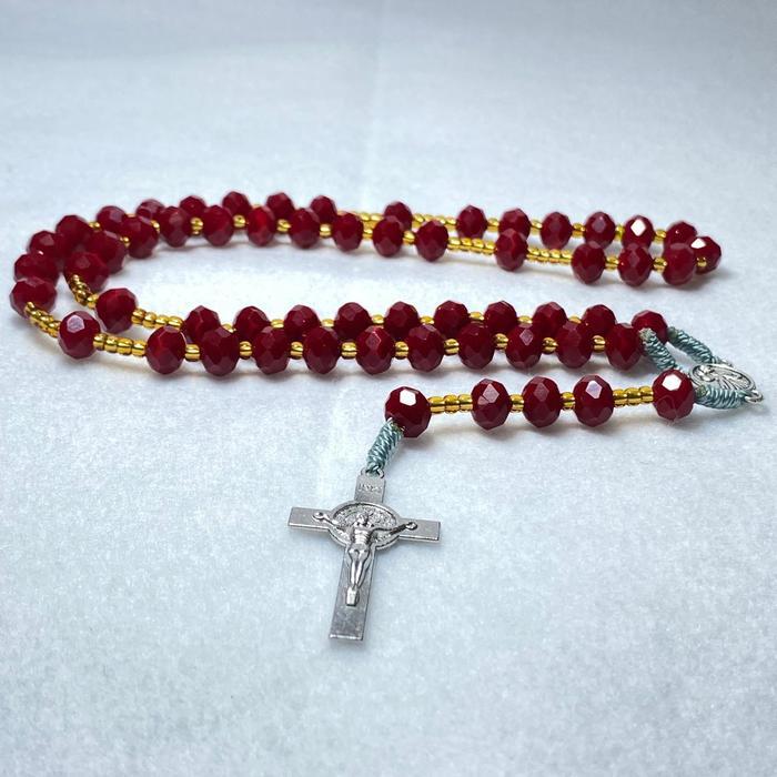 Kalung Rosario Katolik Kristal Ceko Merah Rosario Anak Anak Elegan Untuk Doa Katolik