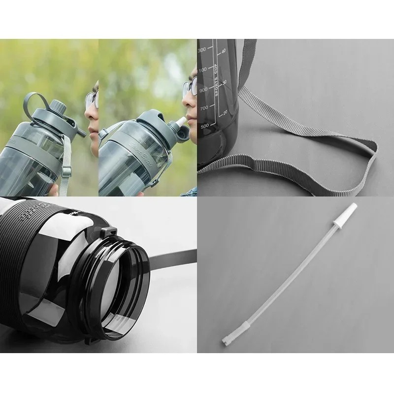 1L 2L 3L Double Straw Water Drinking Bottle Sport Water Bottle Cup with Straps BPA Free Outdoor