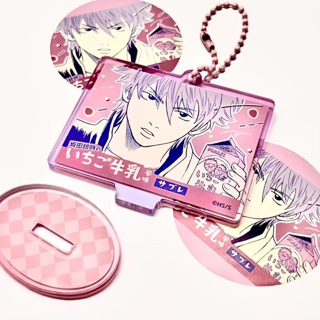 GINTAMA Anime Keychain Women Sakata Gintoki Acrylic Key Chain Man Pink Pendant Key Ring Bag Pendant