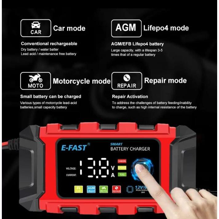 Efast As Aki Mobil Motor 12V 6A Repair Aki Otomatis/Charger Aki Intelligent Automatic- Tk-360