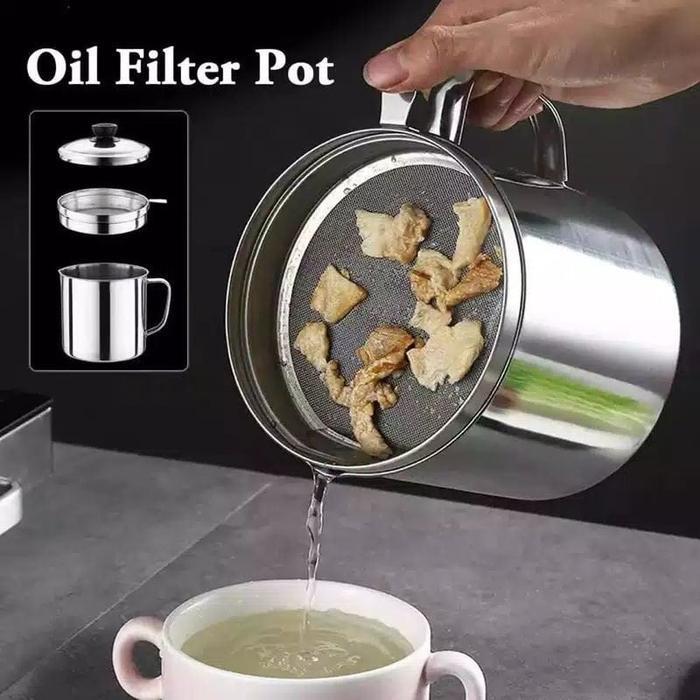 OIL POT Saringan Minyak Gelas Filter Penyaringan Minyak Stainless OilPot Wadah Minyak Bahan SUS 304
