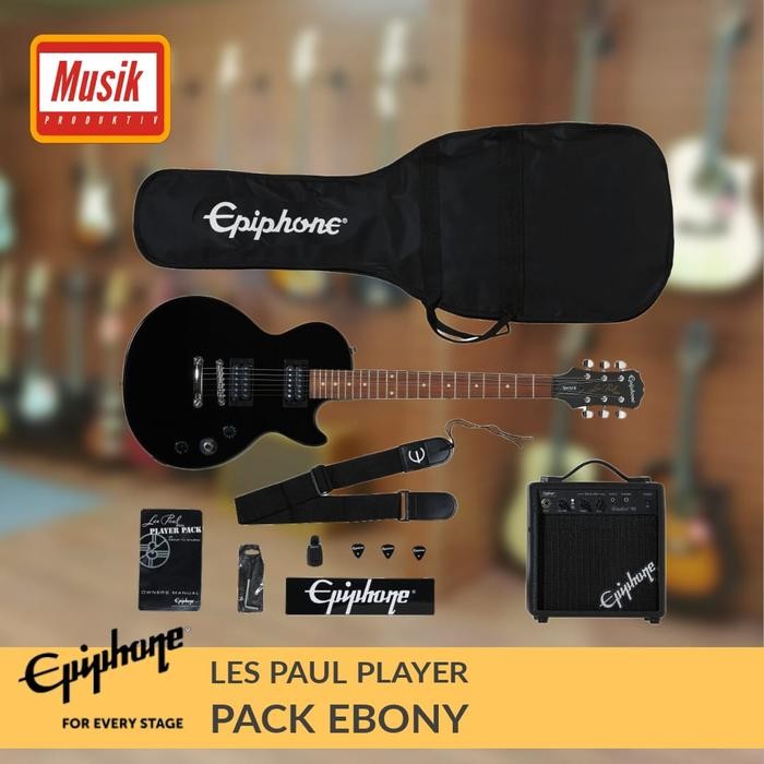 EPIPHONE LES PAUL PLAYER PACK GITAR ELEKTRIK - EBONY