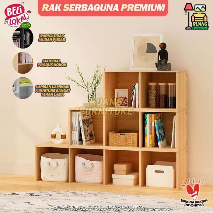 RAK BUKU SERBAGUNA 4 SUSUN LEMARI BUKU RSG 4 SUSUN RAK SERBAGUNA RAK SEPATU RAK KAYU RAK SUSUN