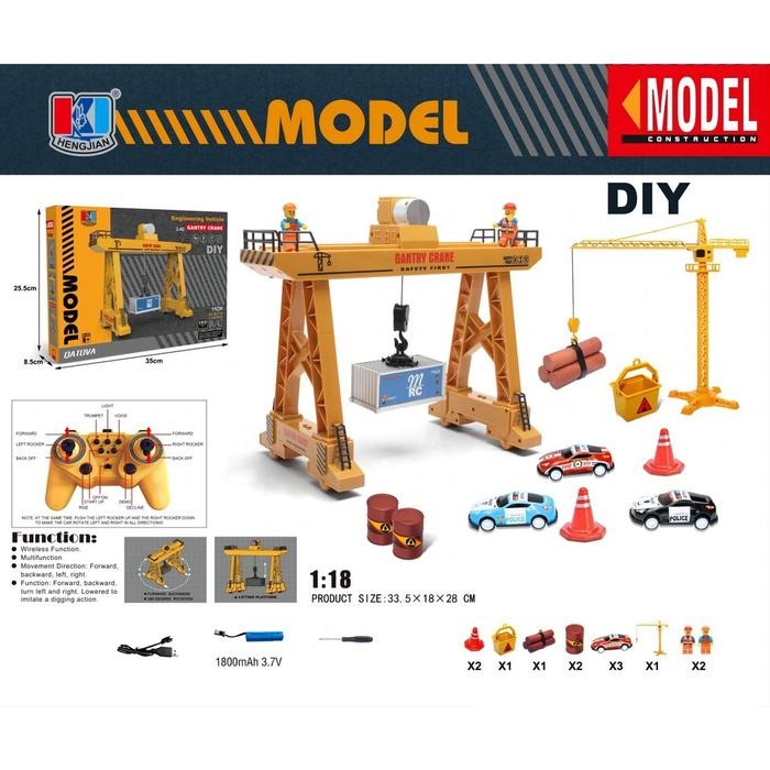 BARANG TERLARIS  HENGJIAN MAINAN KONSTRUKSI RC CRANE CONTAINER MENARA DEREK 2.4GHZ 11CH 1:18 Anak