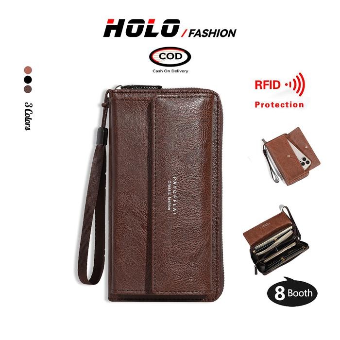 Pilihan- Holo Dompet Pria Kulit Dompet Panjang Dompet Hp Dan Uang Kapasitas Tinggi Gaya Retro