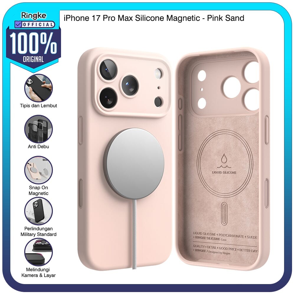Ringke for iPhone 17 Pro Max Silicone Magnetic Pink Sand Merah Case Magsafe Magnetik Softcase No Yel