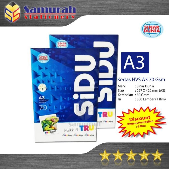 Pilihan- Kertas Hvs Sinar Dunia A3 70 / Hvs Sidu A3 70 / Kertas Sidu A3 70 Gsm